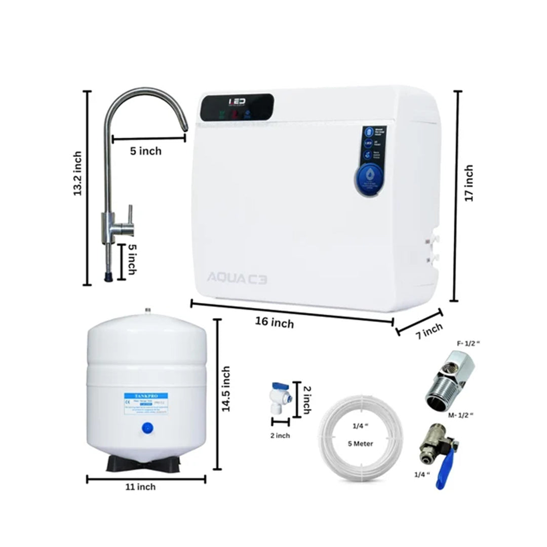 Aqua C3 Under Sink RO+UV+MTDS 10L Water Purifier (Premium Metallic White)