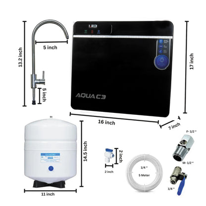 Aqua C3 Under Sink RO+UV+MTDS Water Purifier (10L) – Premium Metallic Black