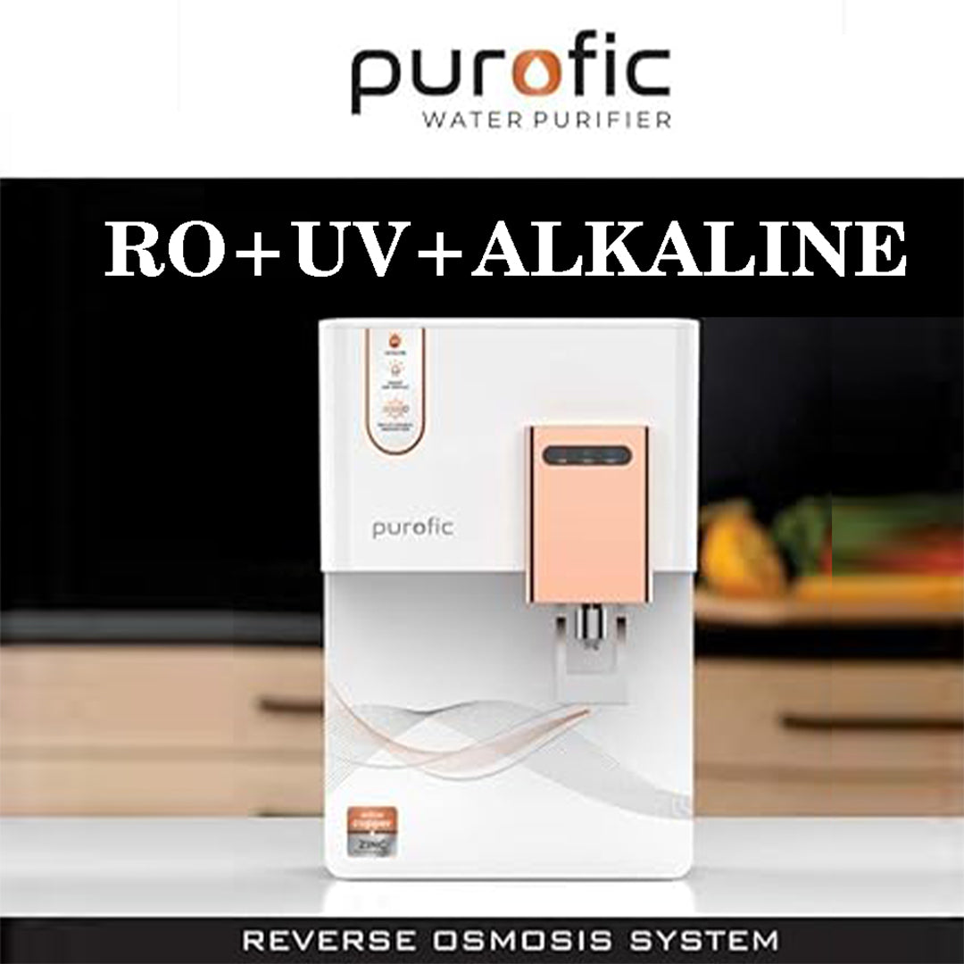 Purofic 12L RO+UV+TDS+Alkaline Water Purifier (White Rose Gold)